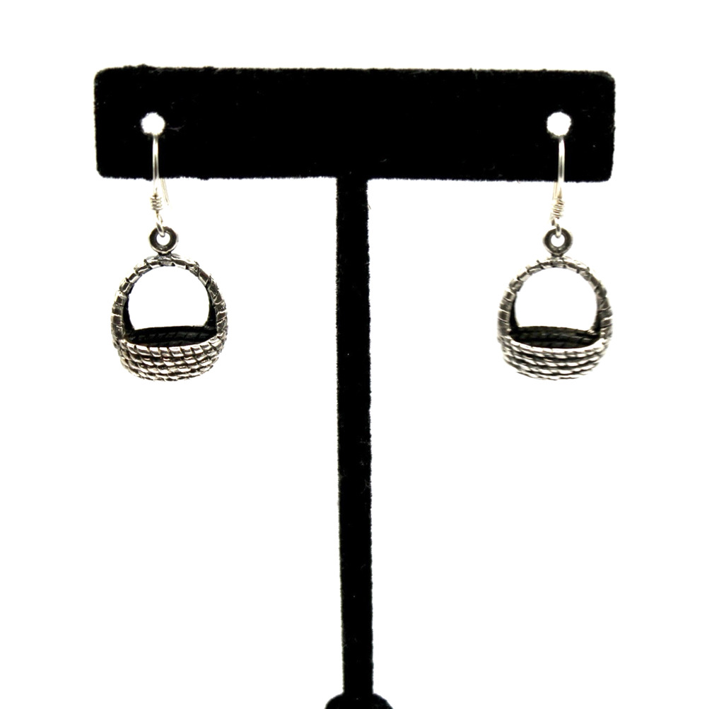 Sterling Silver Basket Dangle Pierced Earrings